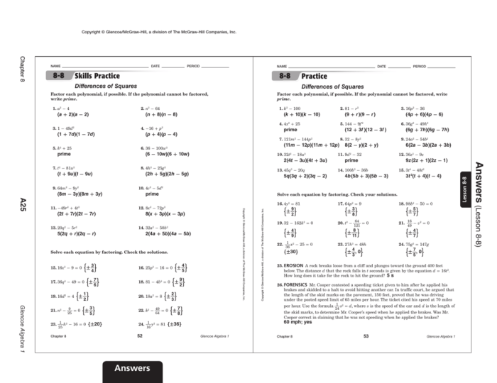 Glencoe algebra 1 chapter 8 answer key pdf