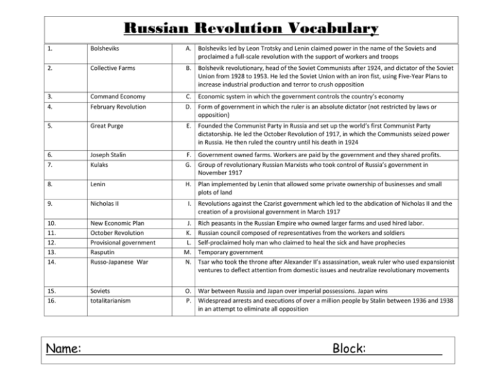 The russian revolution worksheet answer key