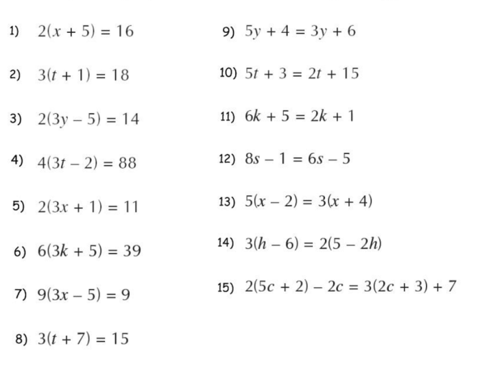 Solving linear equations variable on both sides worksheet